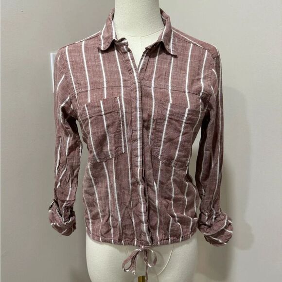 Abercrombie & Fitch Tops - Abercrombie and Fitch Linen Blend‎ Striped Long Roll Tab Sleeve Button Up Shirt